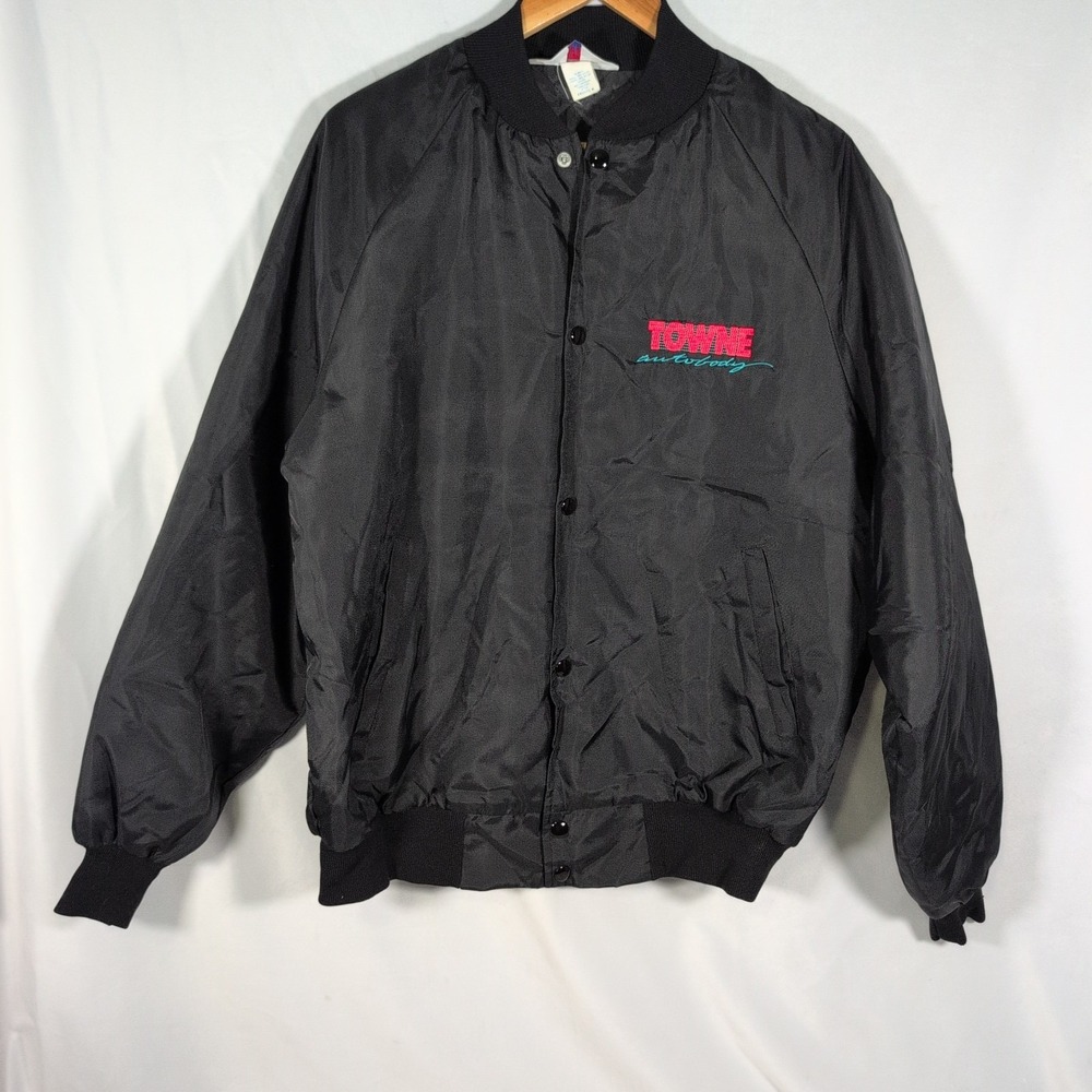 Vintage Westark Jacket Mens L Satin Body Shop USA Black Embroidery